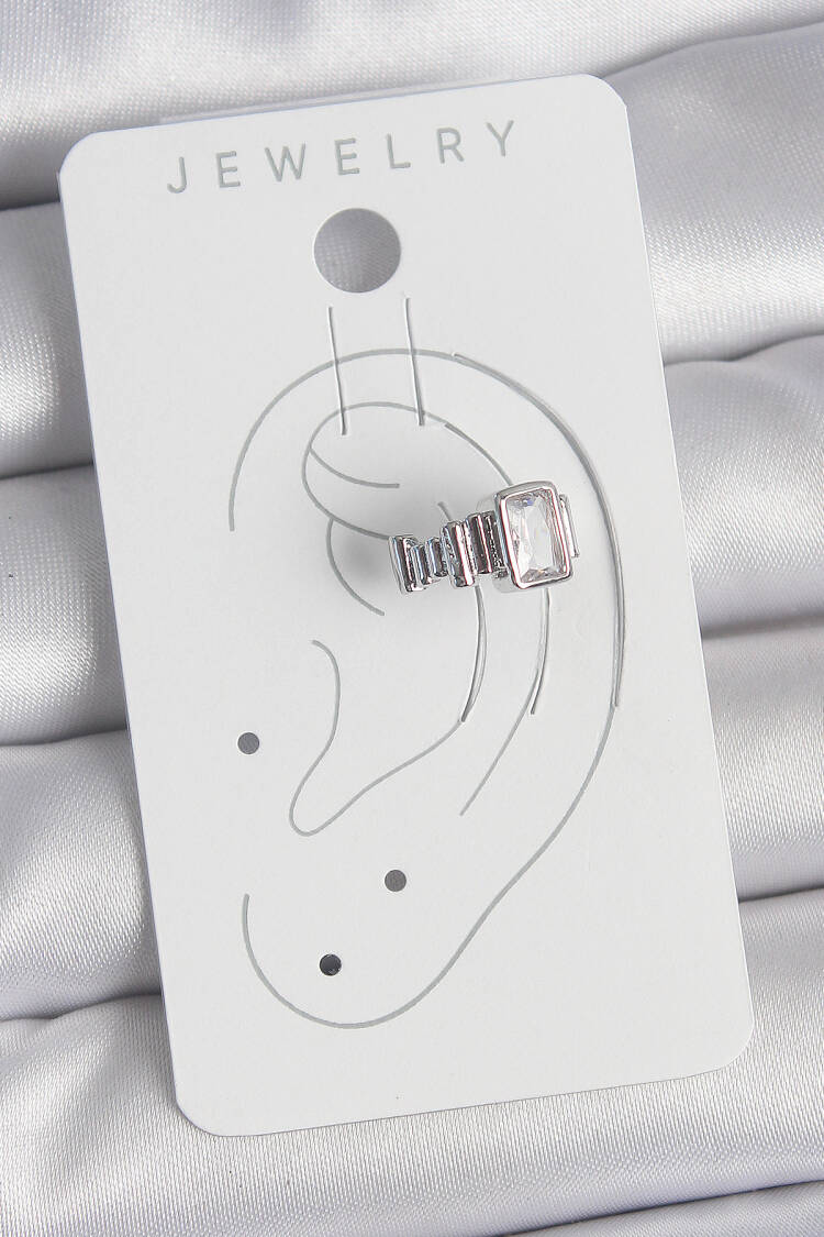 Brass Silver Color Square Zircon Stone Women's Cartilage Model Earrings