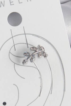 Brass Silver Color Zircon Stone Leaf Model Cartilage Women Earrings - Brand: Ebijuteri - Women's Clothing Wholesale - Globality Store