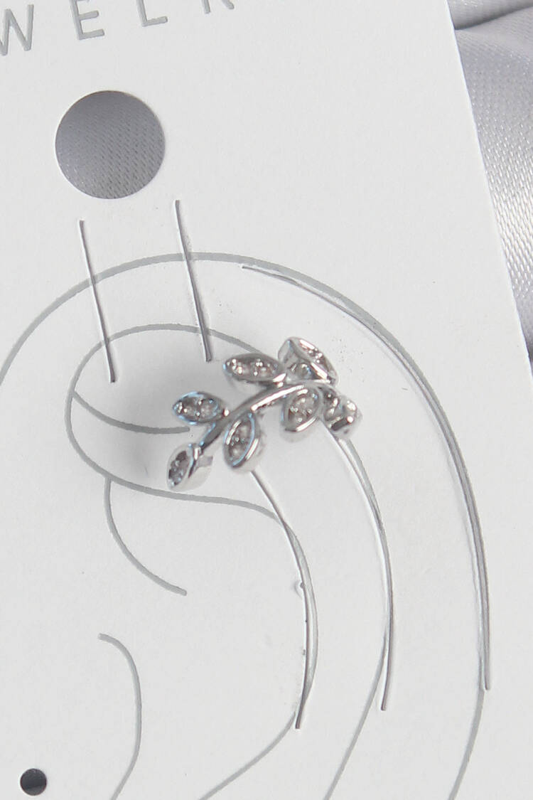 Brass Silver Color Zircon Stone Leaf Model Cartilage Women Earrings - Brand: Ebijuteri - Women's Clothing Wholesale - Globality Store