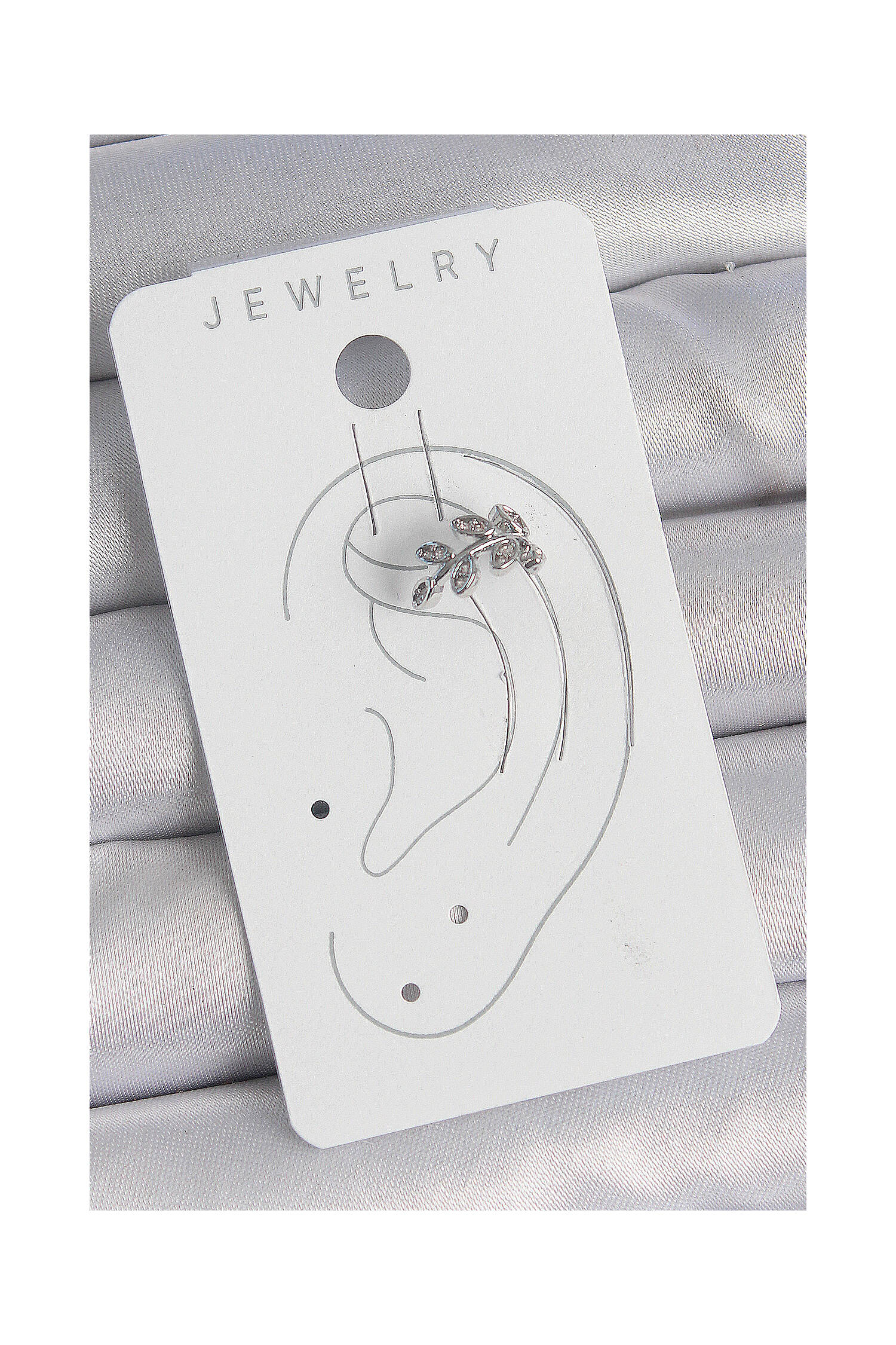 Brass Silver Color Zircon Stone Leaf Model Cartilage Women Earrings - Brand: Ebijuteri - Women's Clothing Wholesale - Globality Store