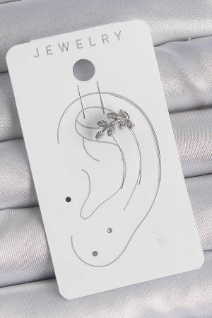 Brass Silver Color Zircon Stone Leaf Model Cartilage Women Earrings - Brand: Ebijuteri - Women's Clothing Wholesale - Globality Store