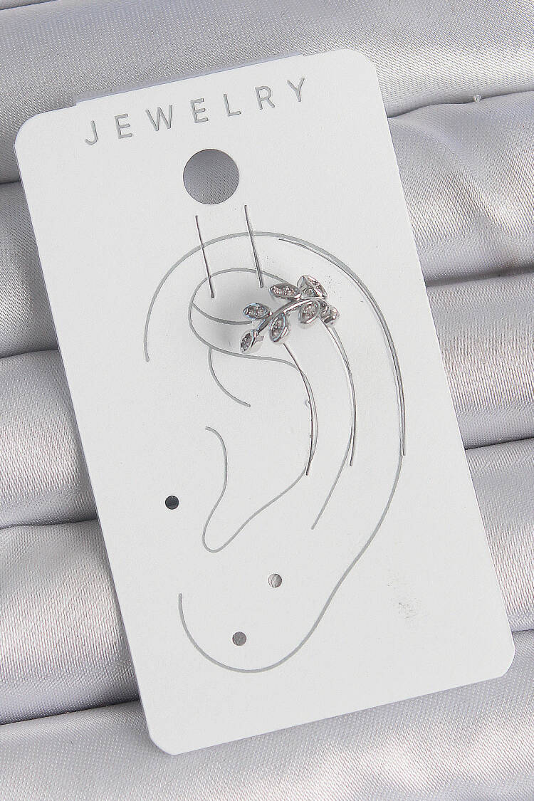 Brass Silver Color Zircon Stone Leaf Model Cartilage Women Earrings