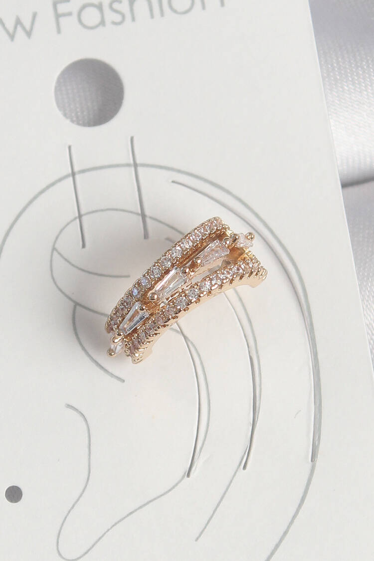 Brass Gold Color Zircon Stone 3 Pcs Inline Pattern Women's Cartilage Earrings - Brand: Ebijuteri - Women's Clothing Wholesale - Globality Store