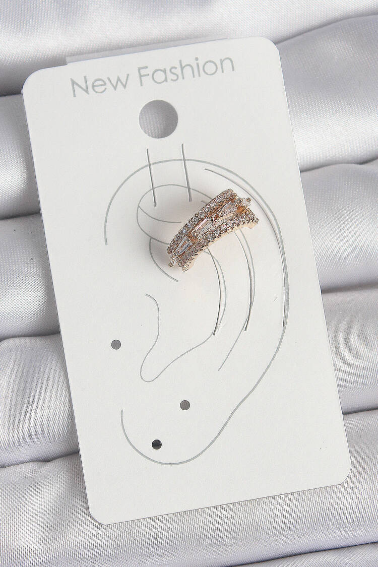 Brass Gold Color Zircon Stone 3 Pcs Inline Pattern Women's Cartilage Earrings
