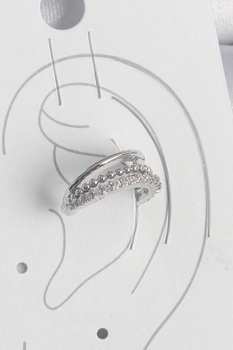 Brass Silver Color Zircon Stone 3 Pcs Row Women's Cartilage Earrings - Brand: Ebijuteri - Women's Clothing Wholesale - Globality Store