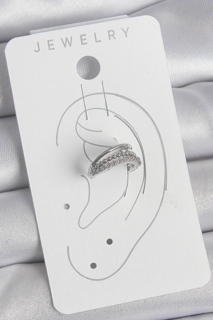 Brass Silver Color Zircon Stone 3 Pcs Row Women's Cartilage Earrings