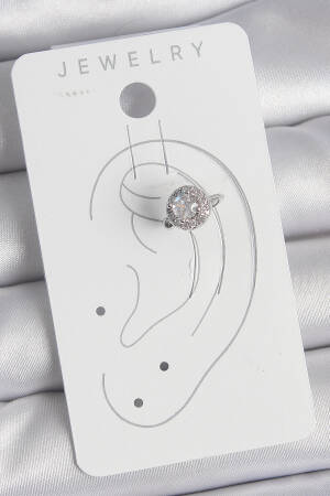 Brass Silver Color Zircon Stone Women's Cartilage Model Earrings - Brand: Ebijuteri - Women's Clothing Wholesale - Globality Store