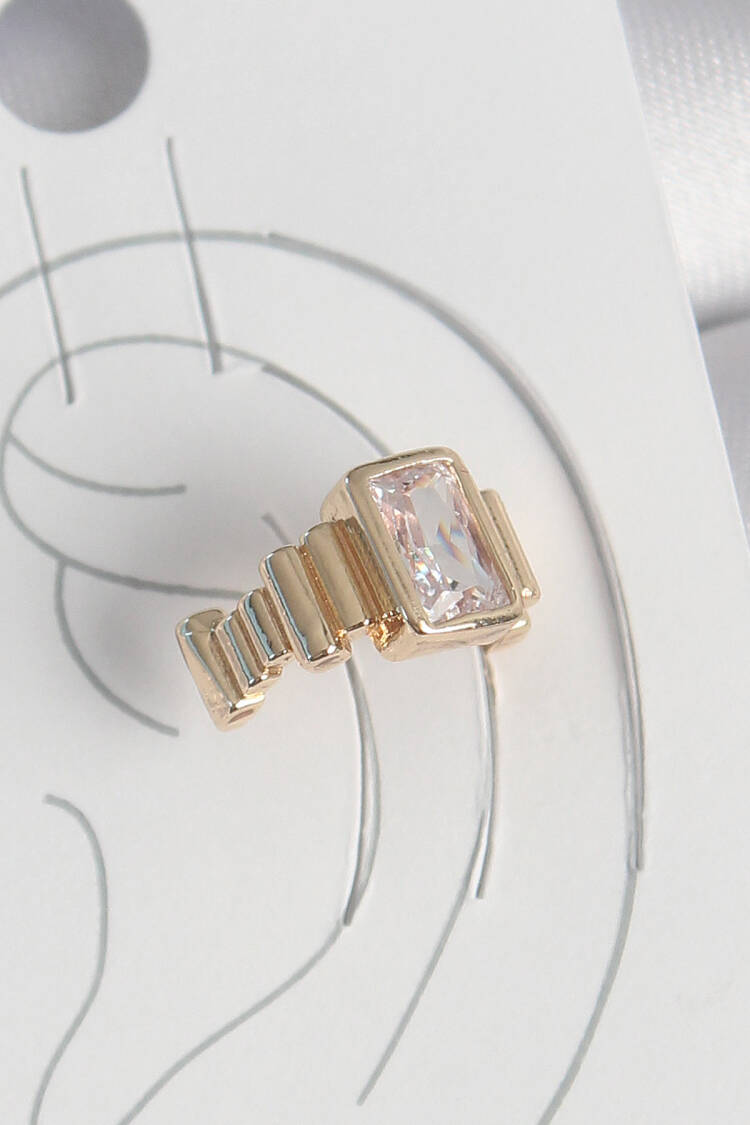 Brass Gold Color Square Zircon Stone Women's Cartilage Earrings - Brand: Ebijuteri - Women's Clothing Wholesale - Globality Store