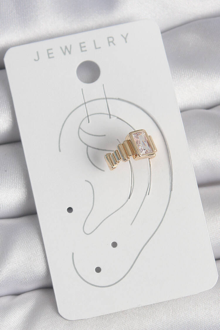 Brass Gold Color Square Zircon Stone Women's Cartilage Earrings