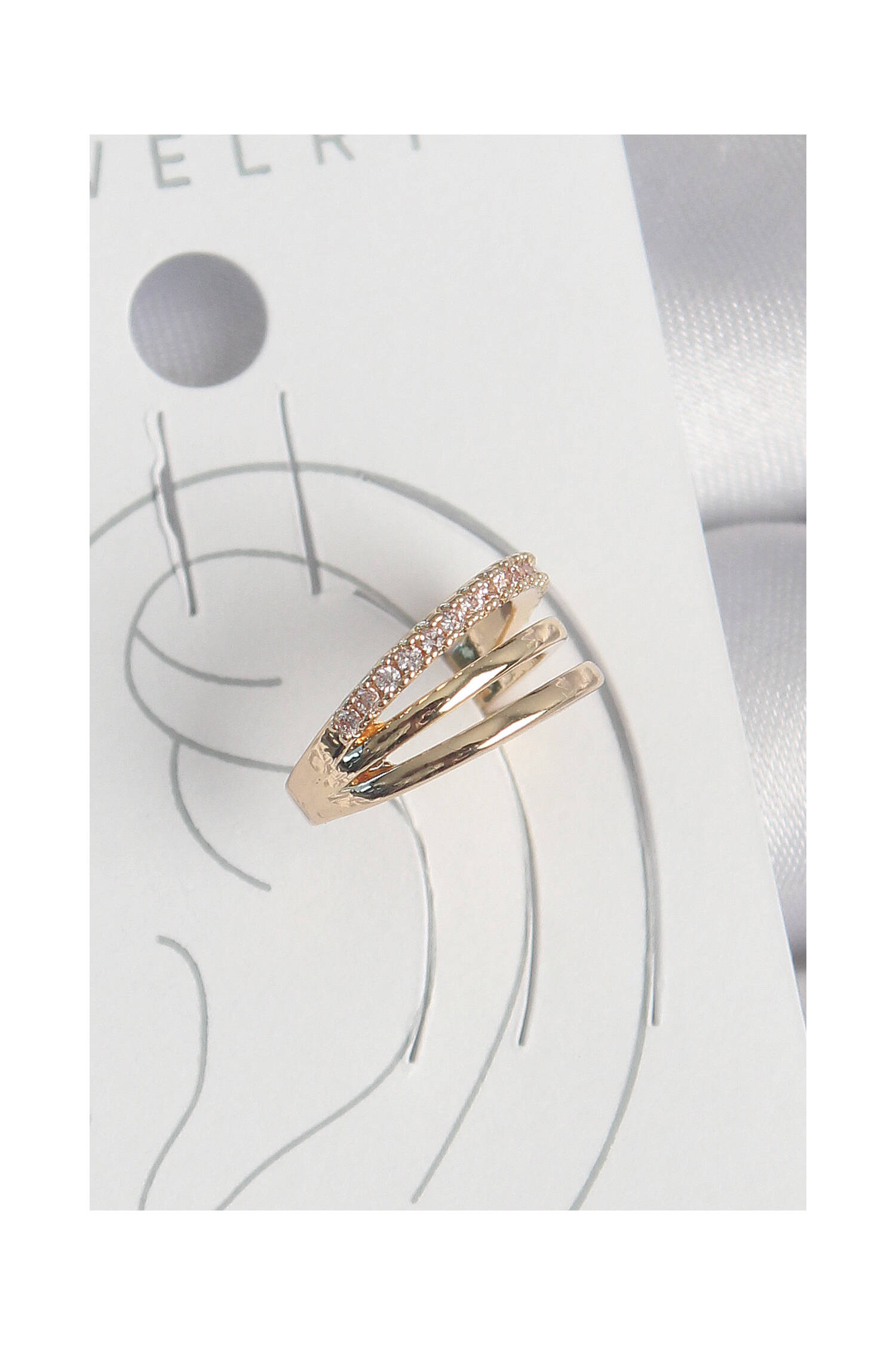 Brass Gold Color Zircon Stone 3 Pcs Inline Pattern Women's Cartilage Earrings - Brand: Ebijuteri - Women's Clothing Wholesale - Globality Store