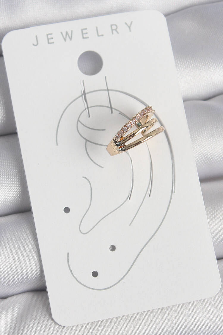 Brass Gold Color Zircon Stone 3 Pcs Inline Pattern Women's Cartilage Earrings