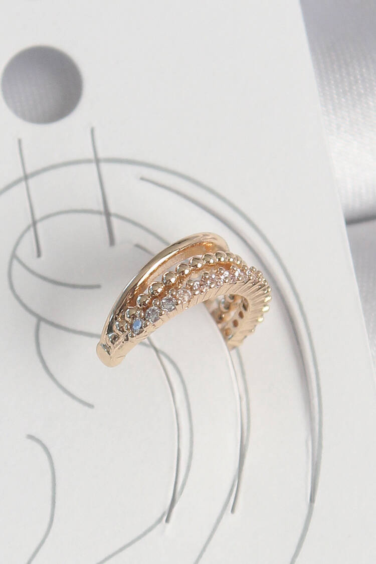 Brass Gold Color Zircon Stone 3 Pcs Inline Pattern Women's Cartilage Earrings - Brand: Ebijuteri - Women's Clothing Wholesale - Globality Store