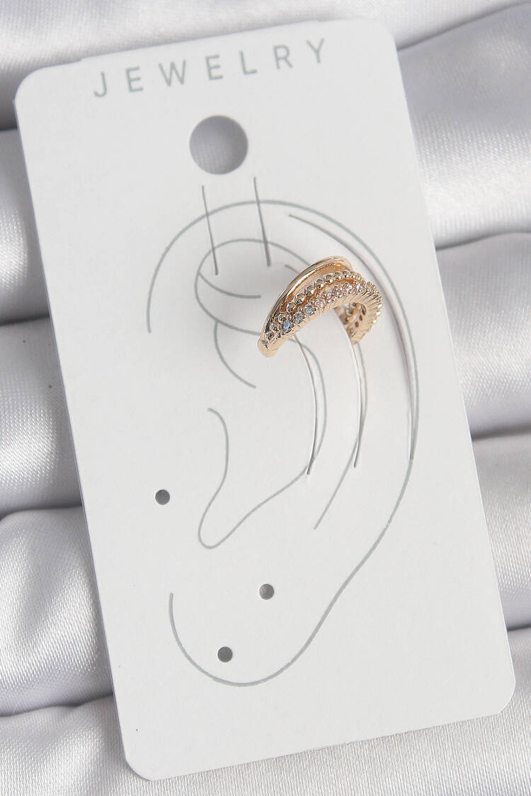 Brass Gold Color Zircon Stone 3 Pcs Inline Pattern Women's Cartilage Earrings