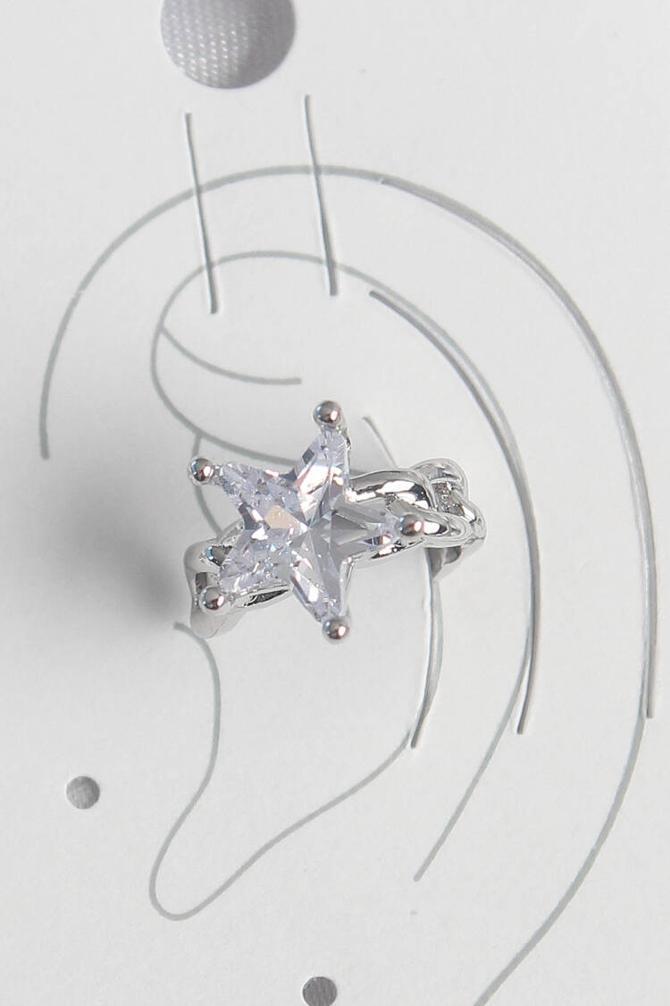 Brass Silver Color Zircon Stone Star Model Women Cartilage Earrings - Brand: Ebijuteri - Women's Clothing Wholesale - Globality Store
