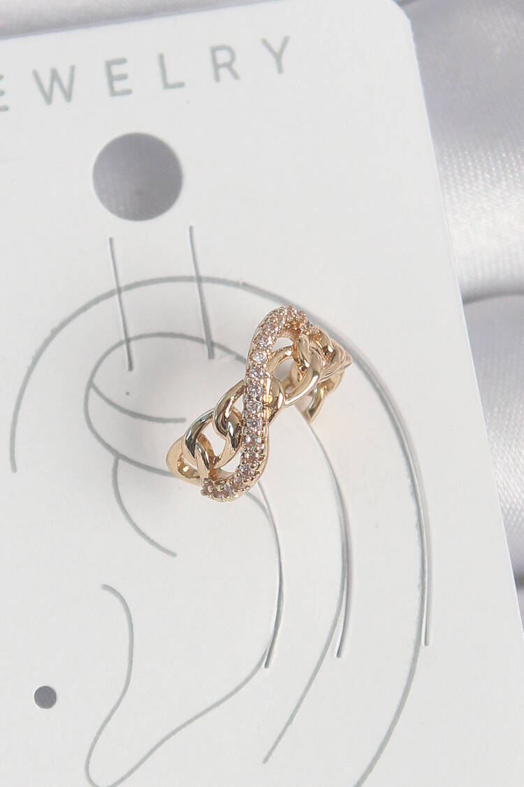 Brass Gold Color Zircon Stone Infinity Chain Pattern Women Cartilage Earrings - Brand: Ebijuteri - Women's Clothing Wholesale - Globality Store