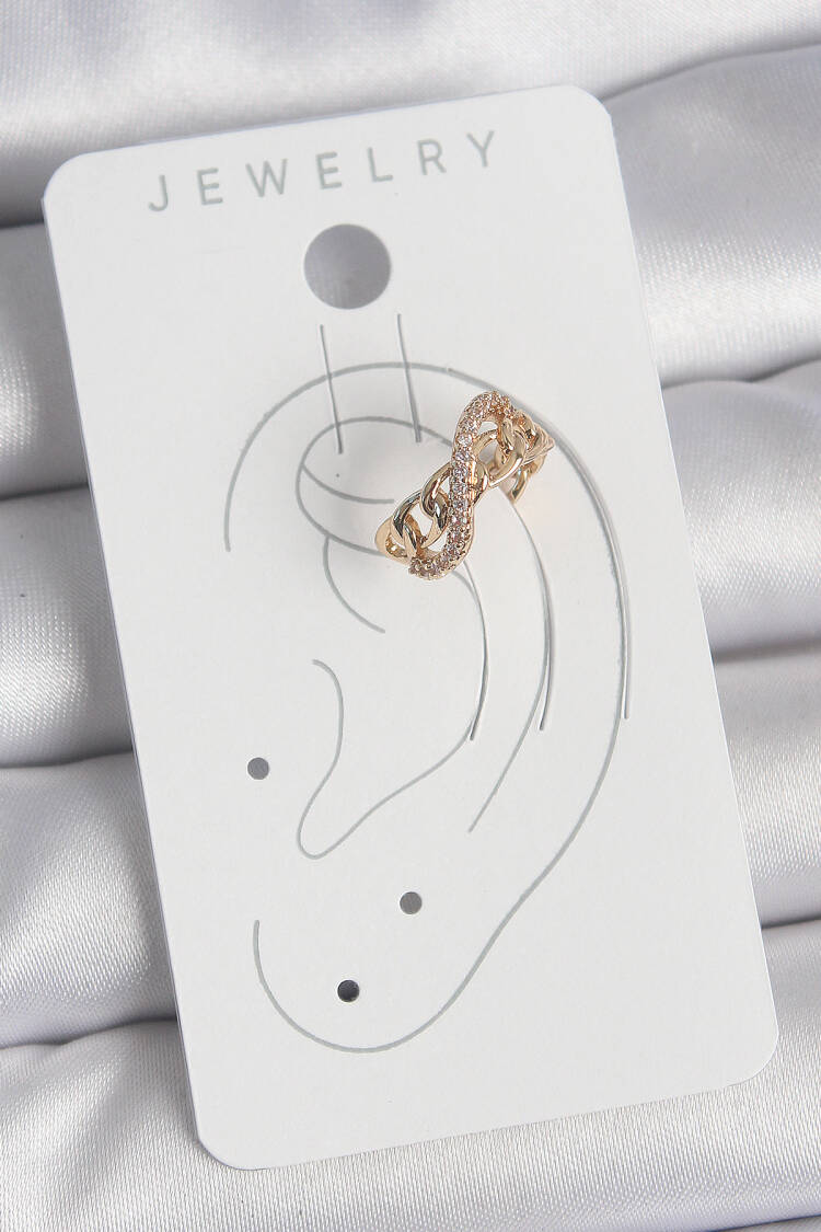 Brass Gold Color Zircon Stone Infinity Chain Pattern Women Cartilage Earrings