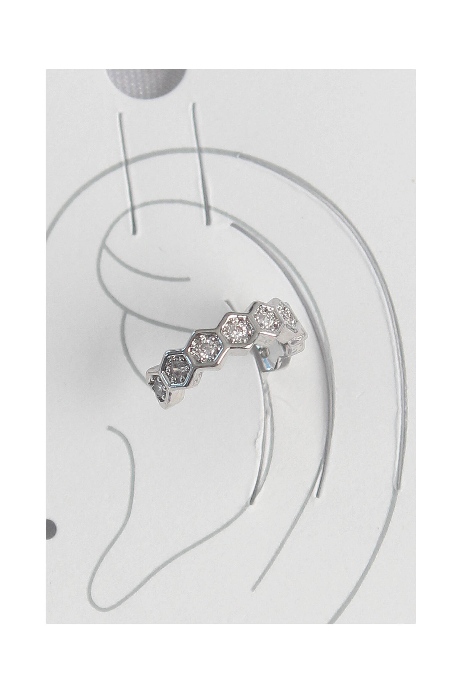 Brass Silver Color Honeycomb Pattern Zircon Stone Women's Cartilage Earrings - Brand: Ebijuteri - Women's Clothing Wholesale - Globality Store