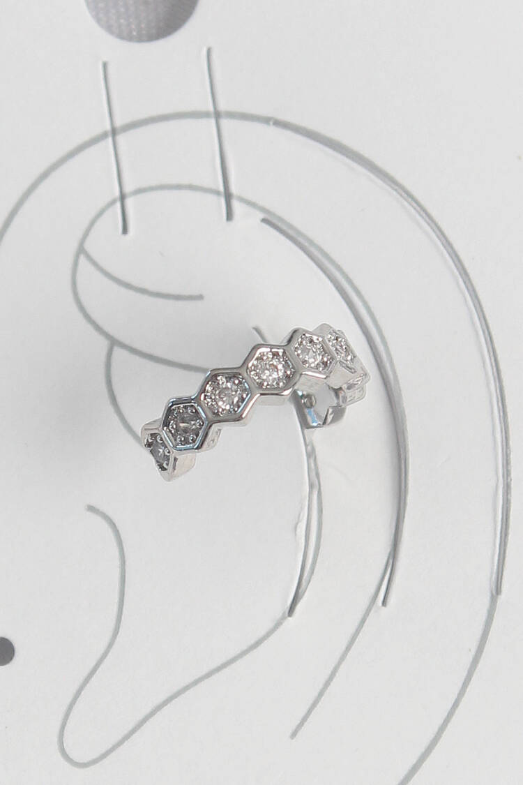Brass Silver Color Honeycomb Pattern Zircon Stone Women's Cartilage Earrings - Brand: Ebijuteri - Women's Clothing Wholesale - Globality Store