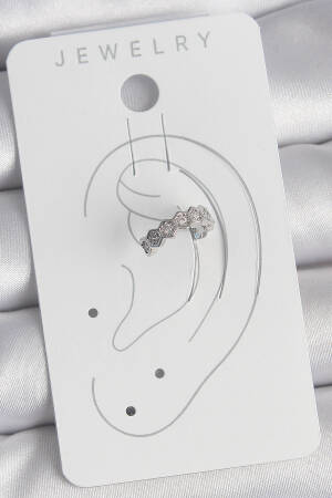 Brass Silver Color Honeycomb Pattern Zircon Stone Women's Cartilage Earrings - Brand: Ebijuteri - Women's Clothing Wholesale - Globality Store