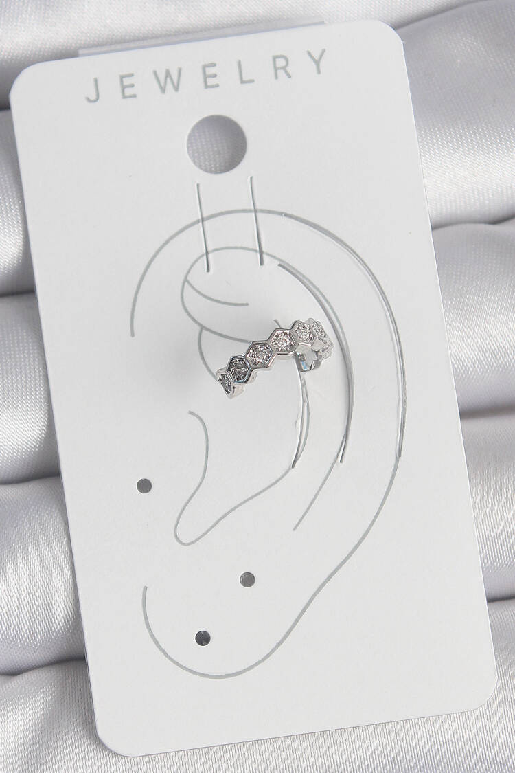 Brass Silver Color Honeycomb Pattern Zircon Stone Women's Cartilage Earrings