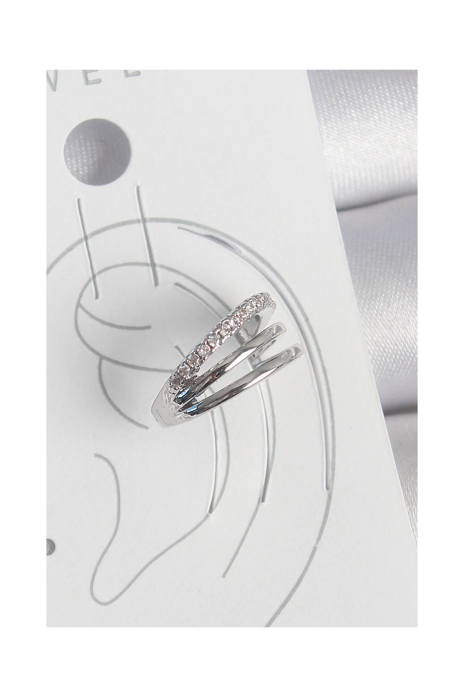 Brass Silver Color Zircon Stone 3 Pcs Inline Pattern Women's Cartilage Earrings - Brand: Ebijuteri - Women's Clothing Wholesale - Globality Store