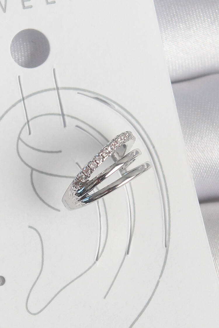 Brass Silver Color Zircon Stone 3 Pcs Inline Pattern Women's Cartilage Earrings - Brand: Ebijuteri - Women's Clothing Wholesale - Globality Store