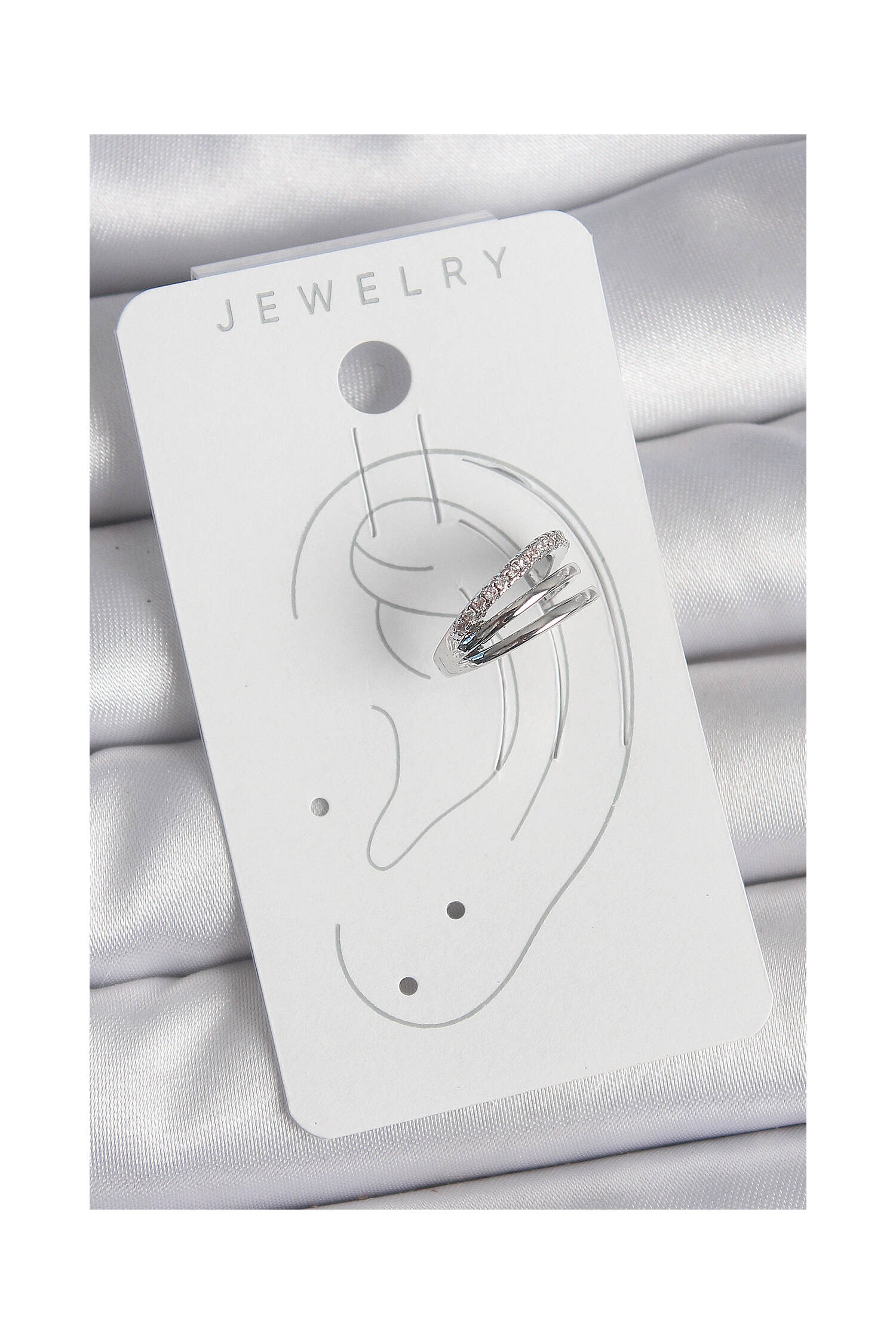 Brass Silver Color Zircon Stone 3 Pcs Inline Pattern Women's Cartilage Earrings - Brand: Ebijuteri - Women's Clothing Wholesale - Globality Store