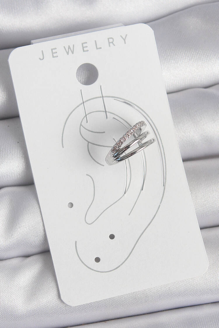 Brass Silver Color Zircon Stone 3 Pcs Inline Pattern Women's Cartilage Earrings