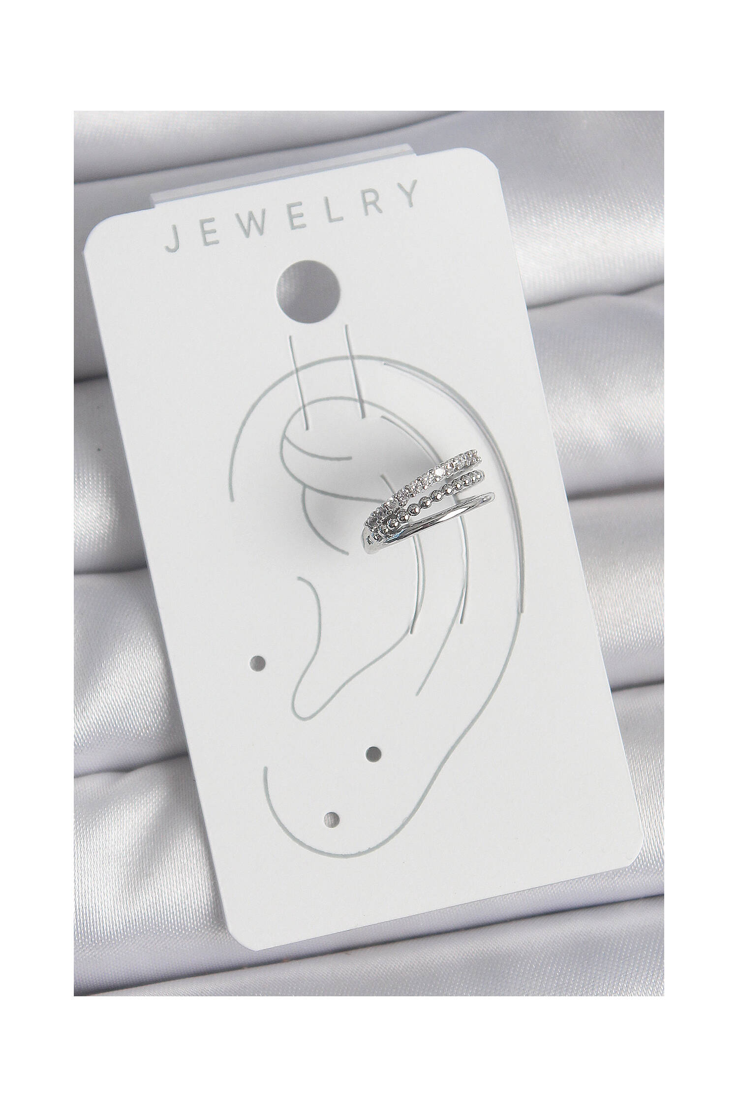Brass Silver Color Zircon Stone 3 Pcs Inline Pattern Women's Cartilage Earrings - Brand: Ebijuteri - Women's Clothing Wholesale - Globality Store