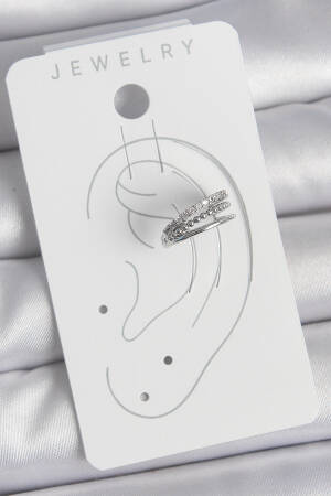 Brass Silver Color Zircon Stone 3 Pcs Inline Pattern Women's Cartilage Earrings - Brand: Ebijuteri - Women's Clothing Wholesale - Globality Store