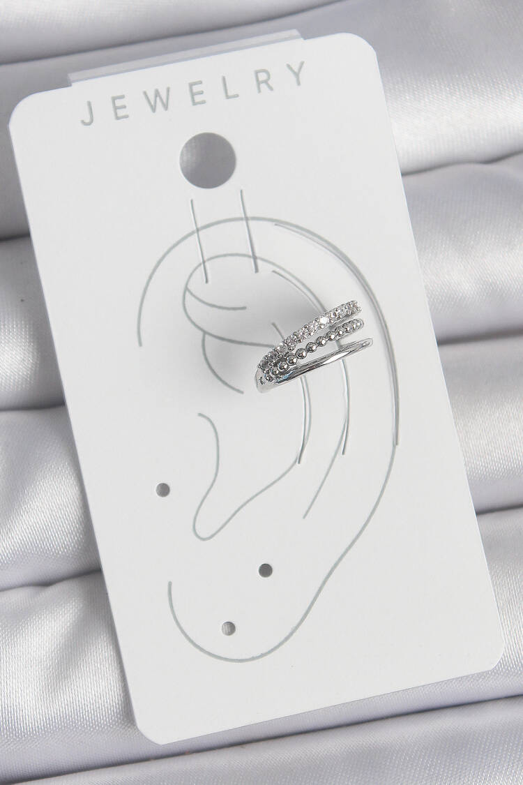 Brass Silver Color Zircon Stone 3 Pcs Inline Pattern Women's Cartilage Earrings