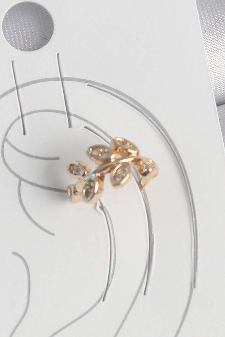 Brass Gold Color Zircon Stone Leaf Pattern Women's Cartilage Earrings - Brand: Ebijuteri - Women's Clothing Wholesale - Globality Store