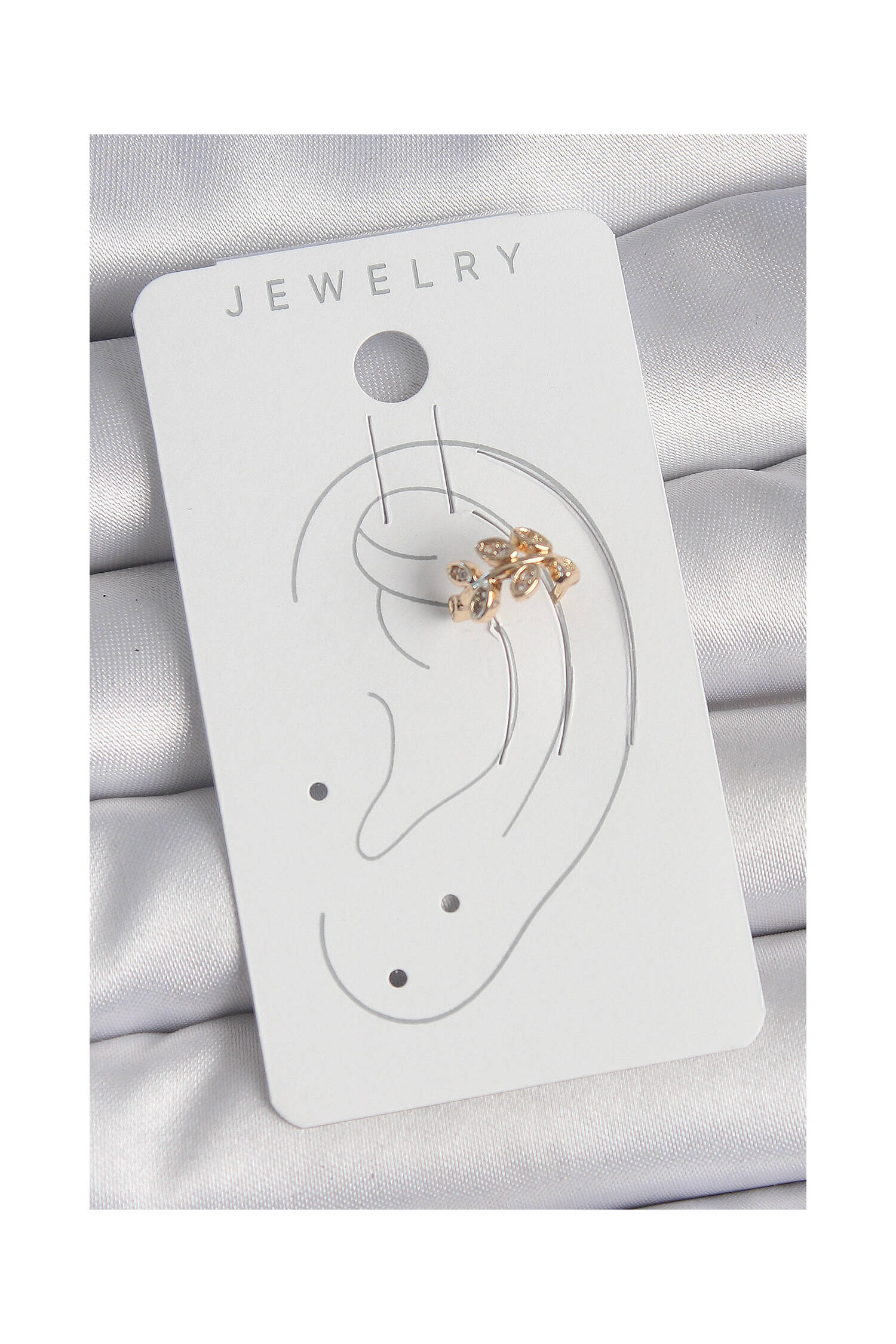 Brass Gold Color Zircon Stone Leaf Pattern Women's Cartilage Earrings - Brand: Ebijuteri - Women's Clothing Wholesale - Globality Store