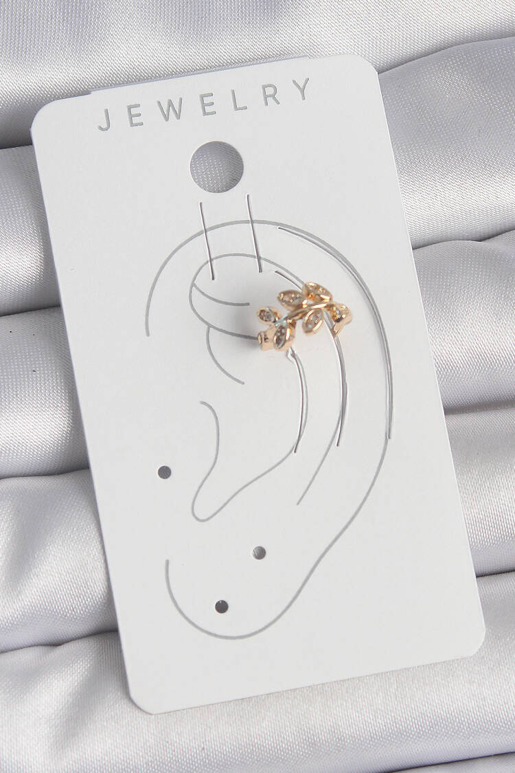 Brass Gold Color Zircon Stone Leaf Pattern Women's Cartilage Earrings