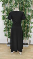 Women's Short Sleeve Double Neck Front Ruffle Cross Cut Detailed Maxi Size Imported Crepe Dress - Black - Brand: Janes - Women's Clothing Wholesale - Globality Store