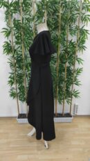 Women's Short Sleeve Double Neck Front Ruffle Cross Cut Detailed Maxi Size Imported Crepe Dress - Black - Brand: Janes - Women's Clothing Wholesale - Globality Store