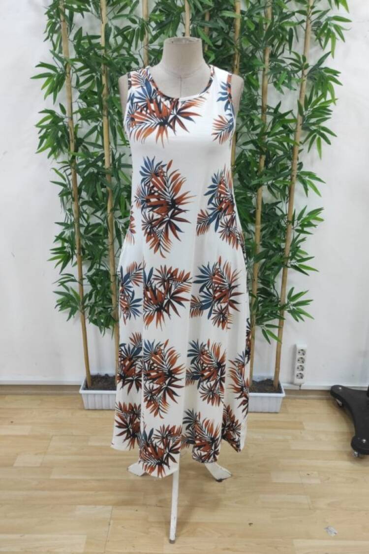 Women's Strappy Round Neck Pocket Patterned Suprem Dress