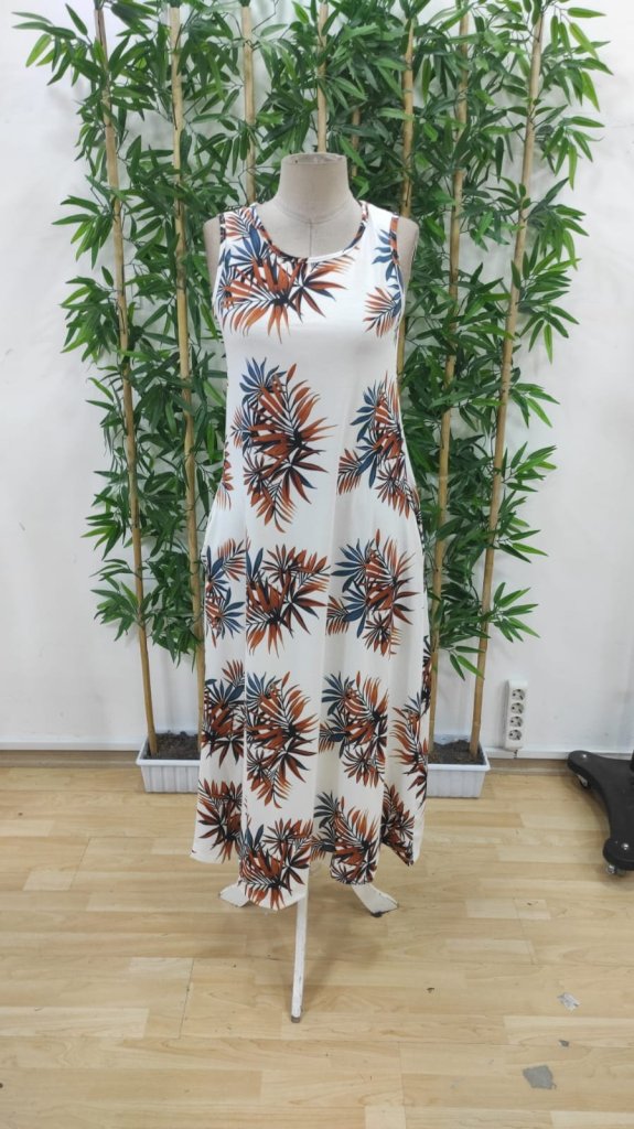 Women's Strappy Round Neck Pocket Patterned Suprem Dress