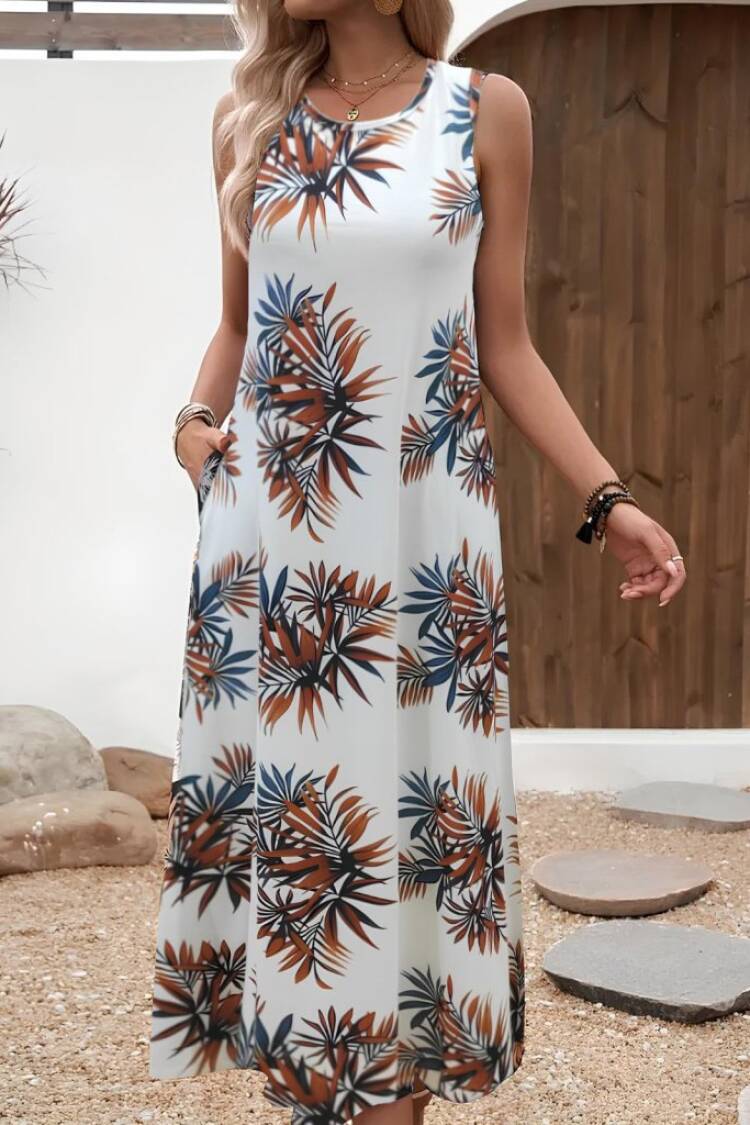 Women's Strappy Round Neck Pocket Patterned Suprem Dress - Brand: Janes - Women's Clothing Wholesale - Globality Store