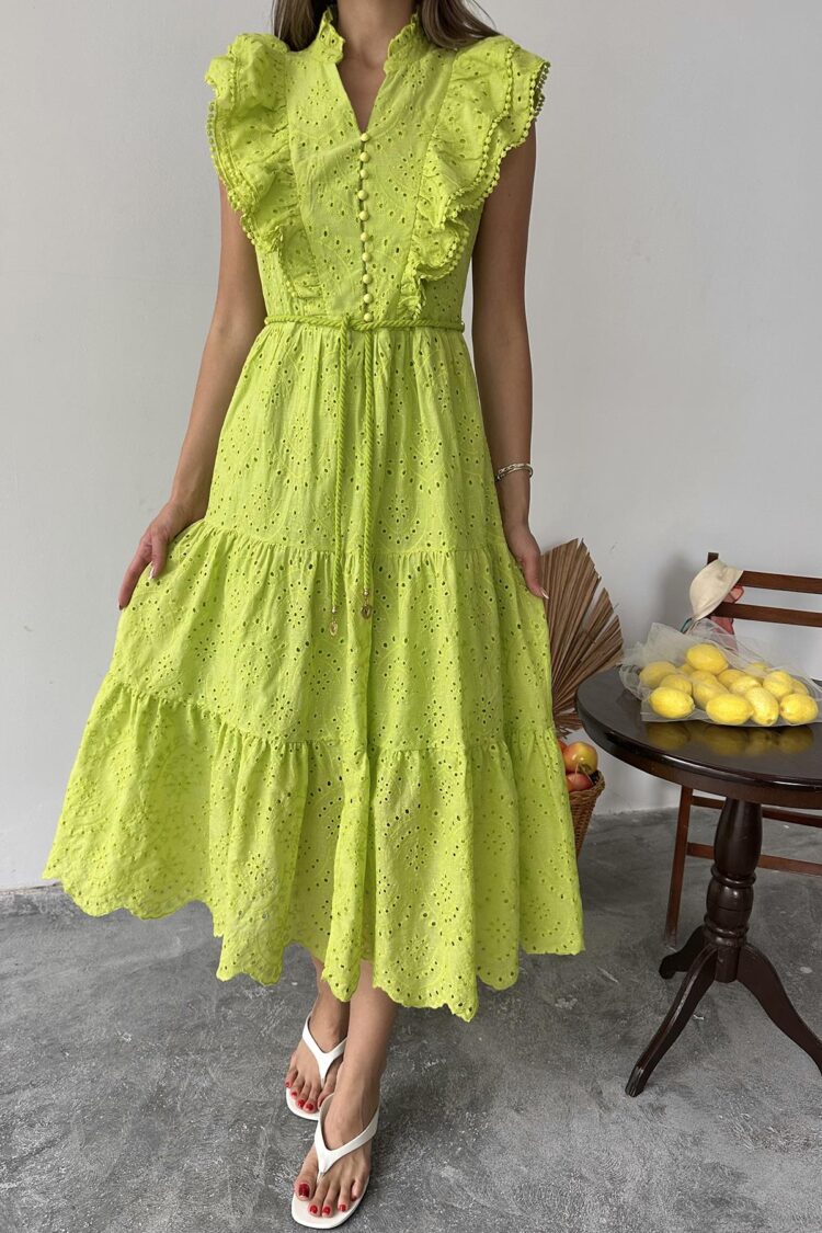 Wholesale OilRuffle Buttoned Dress