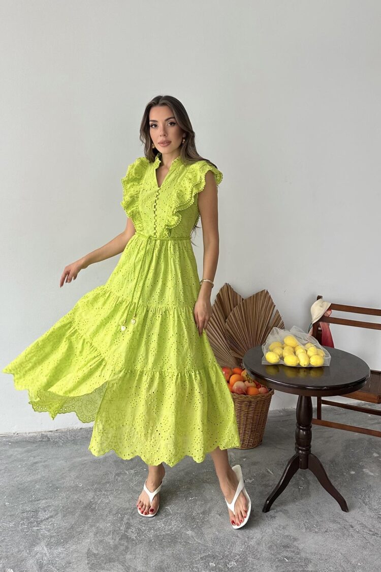 Wholesale OilRuffle Buttoned Dress