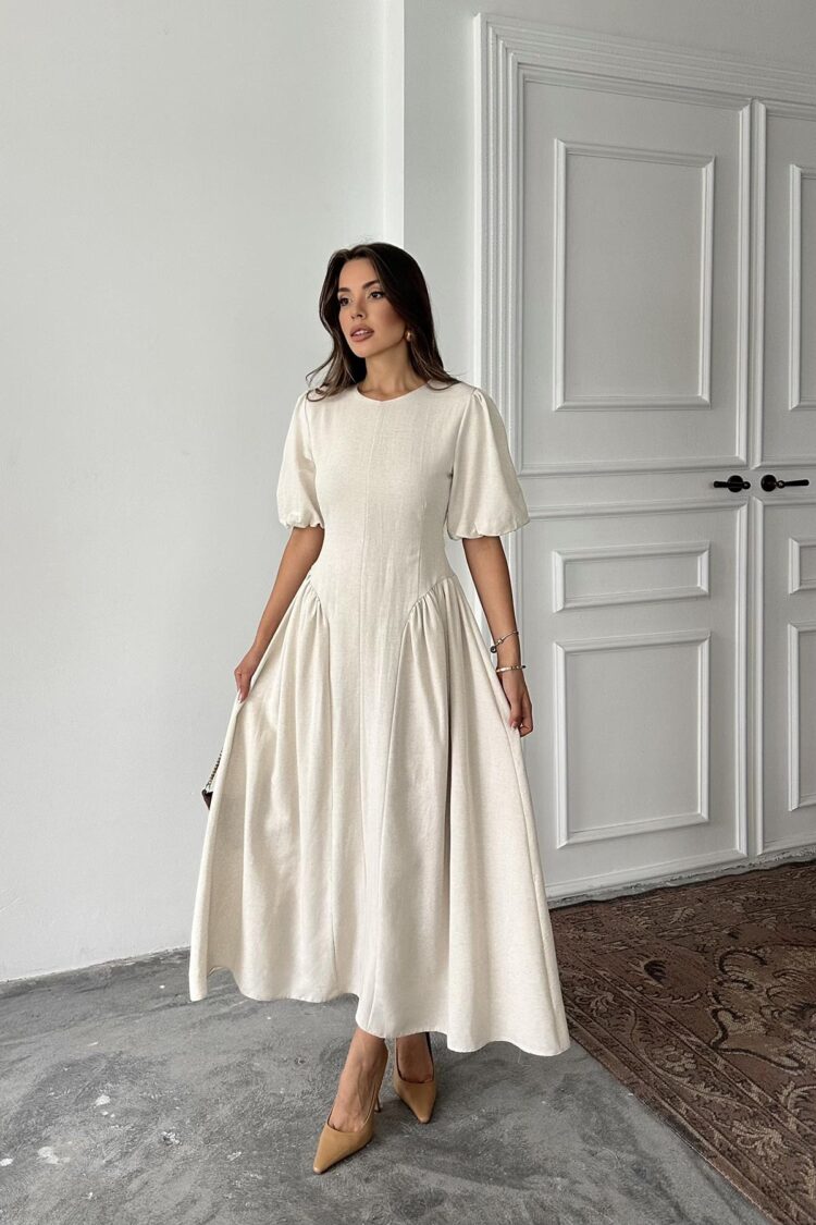 WholesaleBack Tie Ruffle Linen Dress