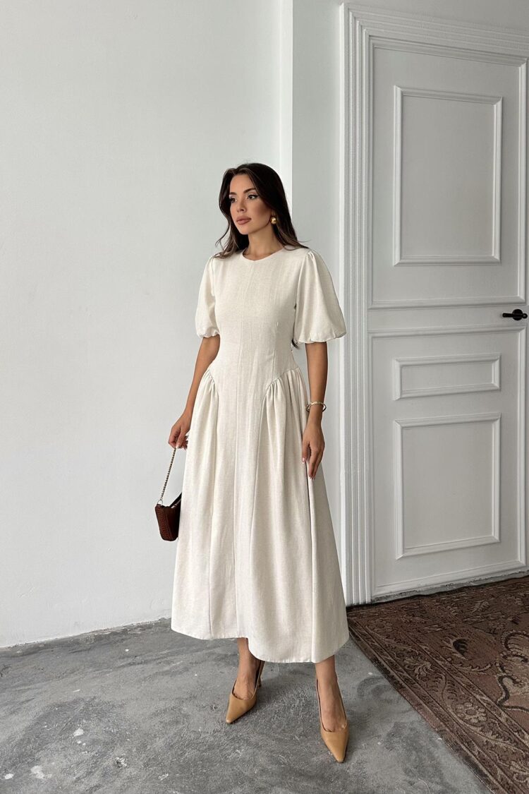 WholesaleBack Tie Ruffle Linen Dress