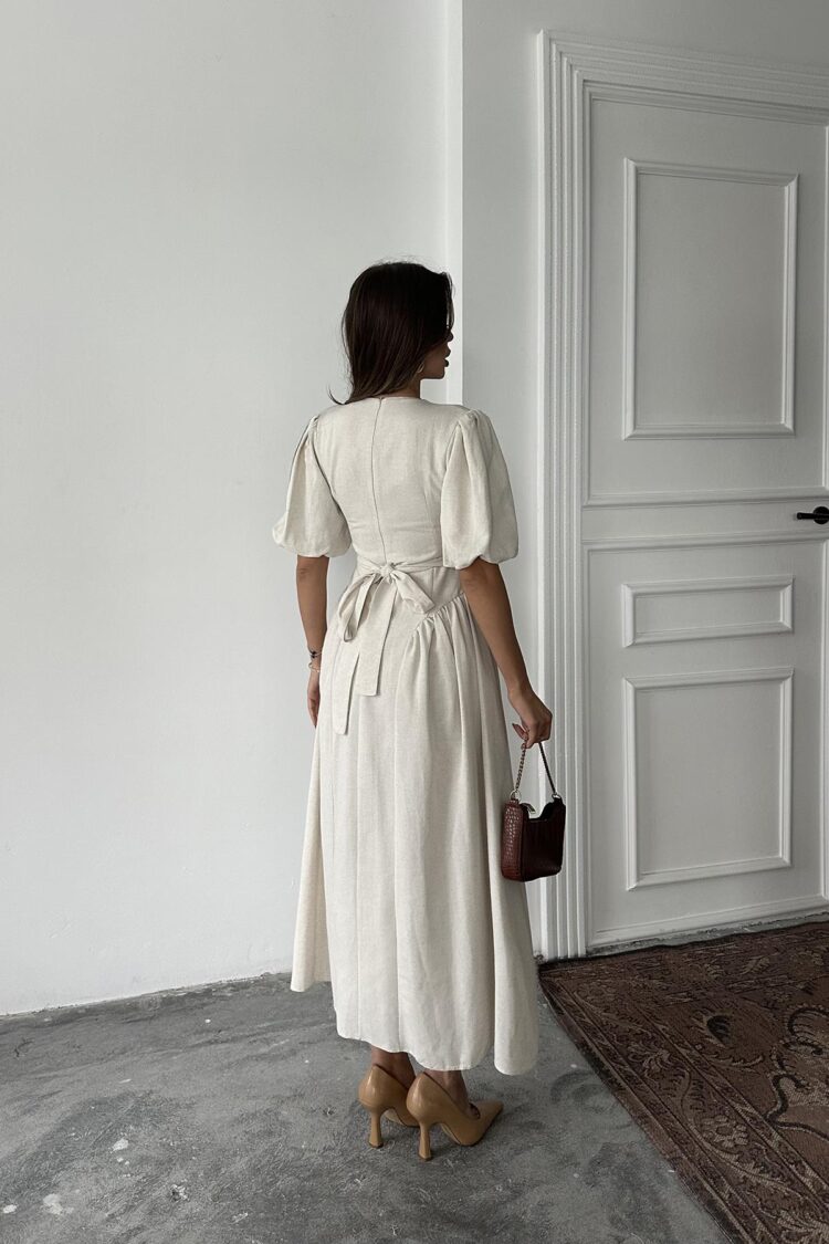 WholesaleBack Tie Ruffle Linen Dress