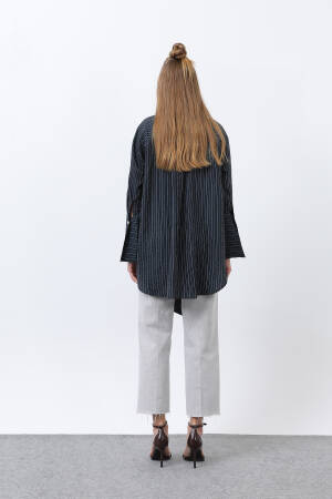 Women's Front Frill Detailed Striped Shirt - Brand: Puane - Women's Clothing Wholesale - Globality Store