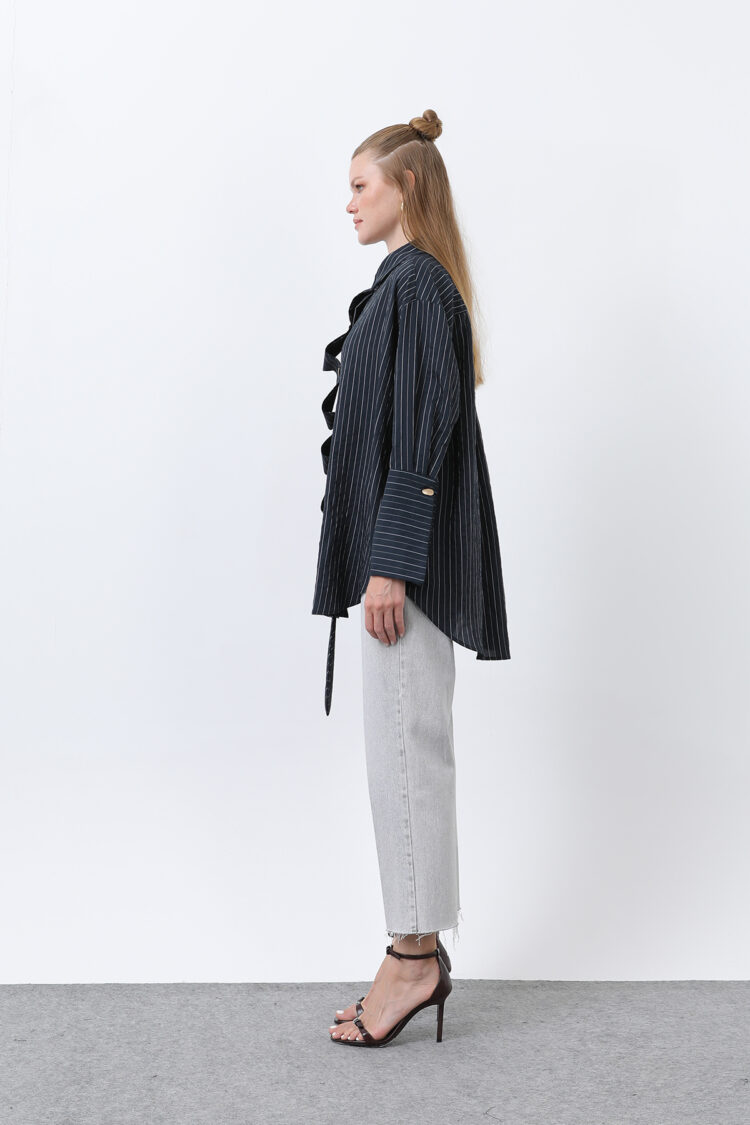 Women's Front Frill Detailed Striped Shirt
