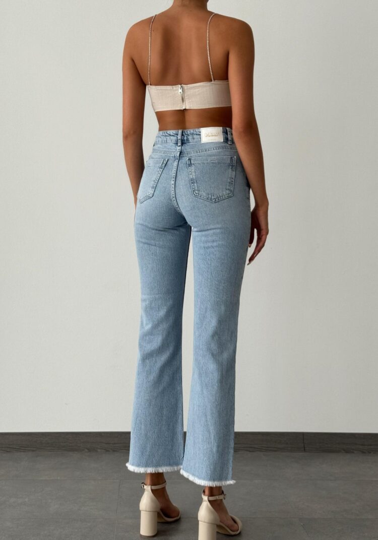 High Waist Stone Embroidery Detailed LightJeans Pants