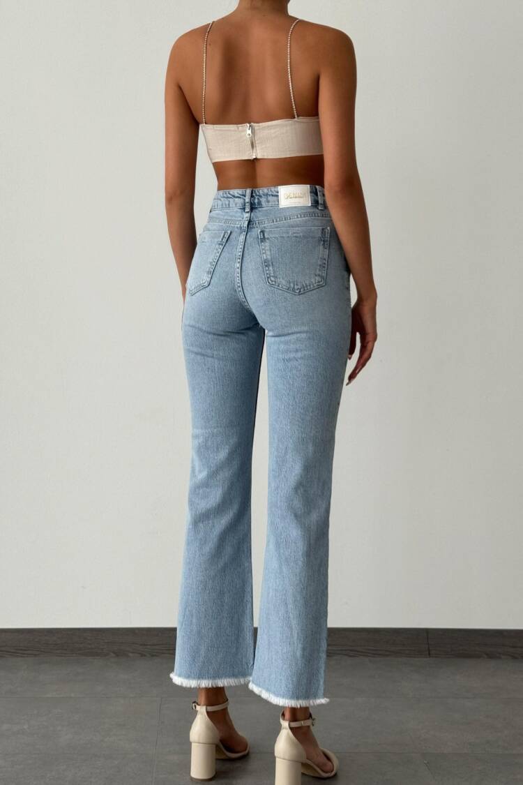 High Waist Stone Embroidery Detailed LightJeans Pants
