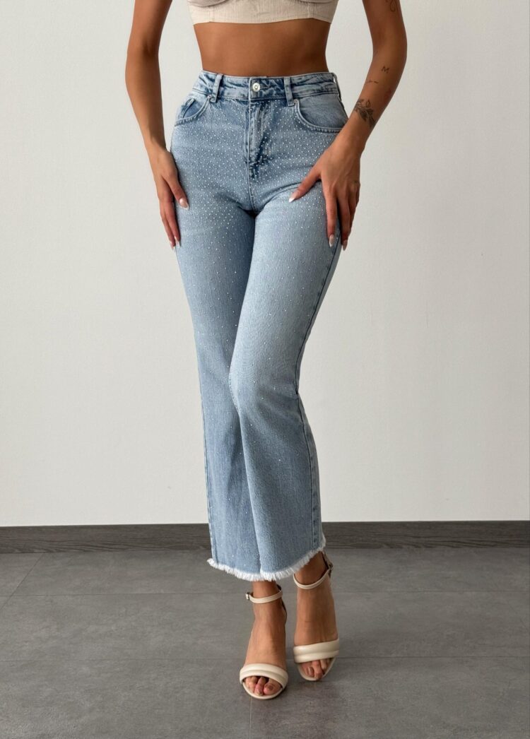 High Waist Stone Embroidery Detailed LightJeans Pants