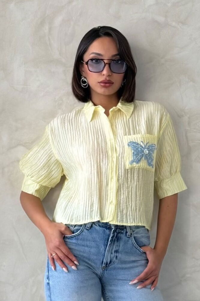 Butterfly Detailed Pleated Shirt - Brand: Topshow - Women's Clothing Wholesale - Globality Store